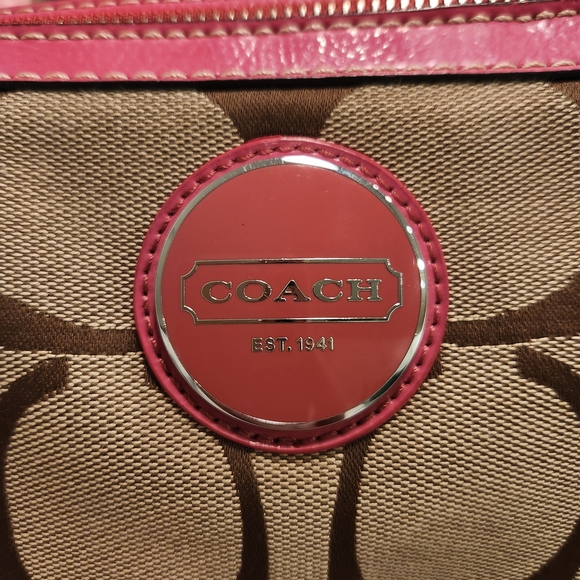 Coach Signature Brown and Pink Tote Bag - Picture 14 of 17